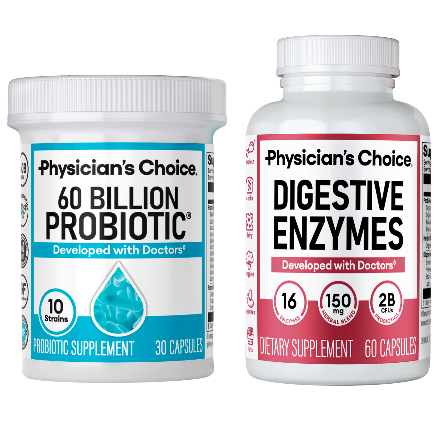 Physician's CHOICE - Optimal Gut Health Bundle: 60 Billion Probiotics + Digestive Enzymes for Digestive Comfort and Immune Support