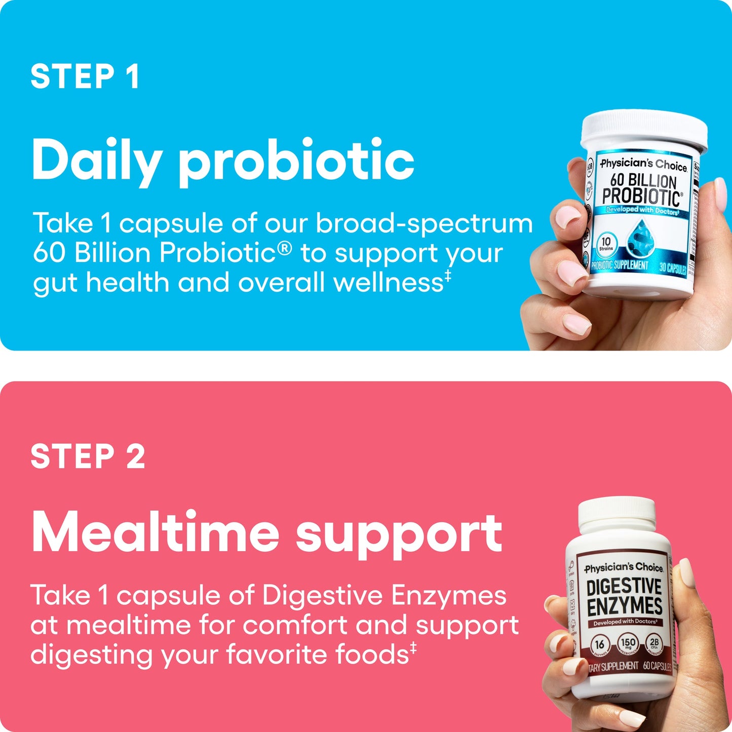Physician's CHOICE - Optimal Gut Health Bundle: 60 Billion Probiotics + Digestive Enzymes for Digestive Comfort and Immune Support