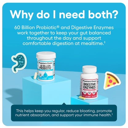 Physician's CHOICE - Optimal Gut Health Bundle: 60 Billion Probiotics + Digestive Enzymes for Digestive Comfort and Immune Support